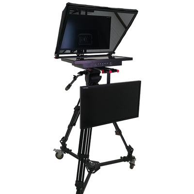 TS-T110/22D Teleprompter de tela dupla com software de estúdio e tripé Caster na câmera